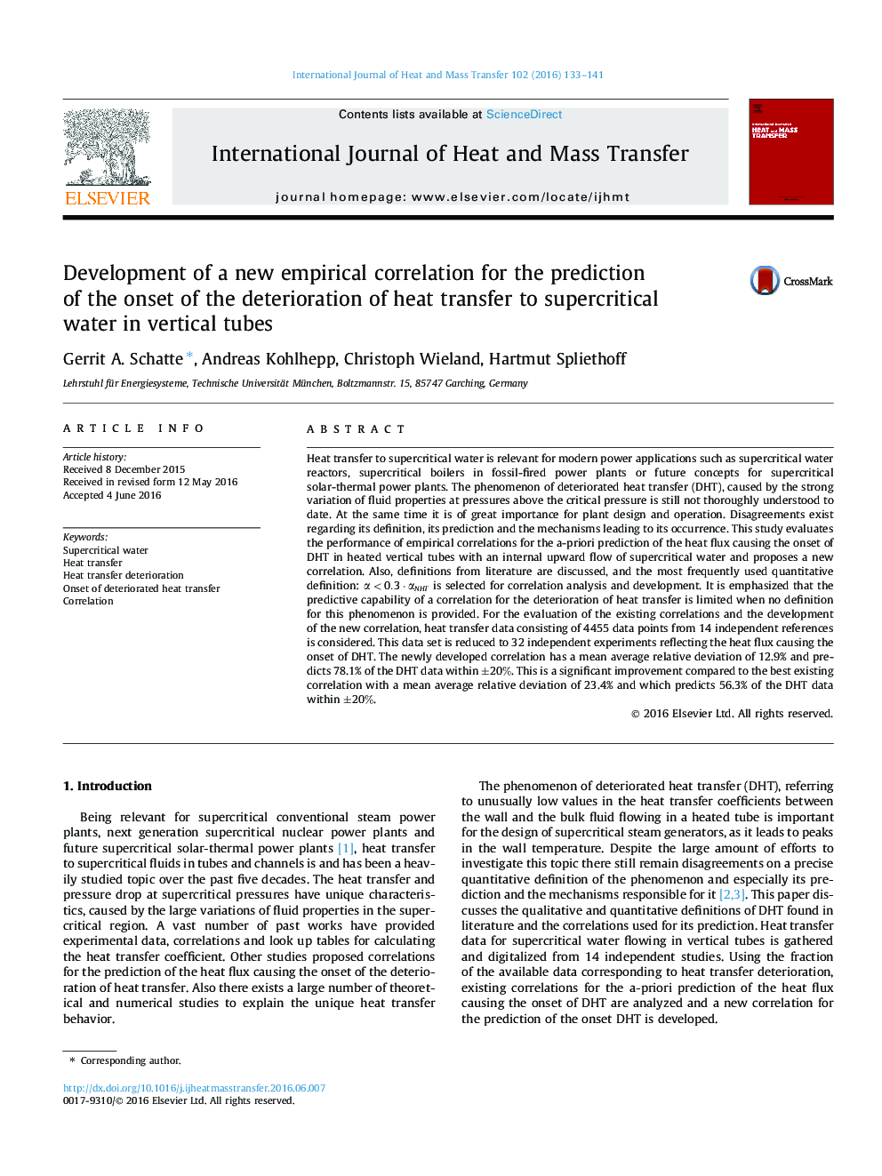 Development of a new empirical correlation for the prediction of the onset of the deterioration of heat transfer to supercritical water in vertical tubes