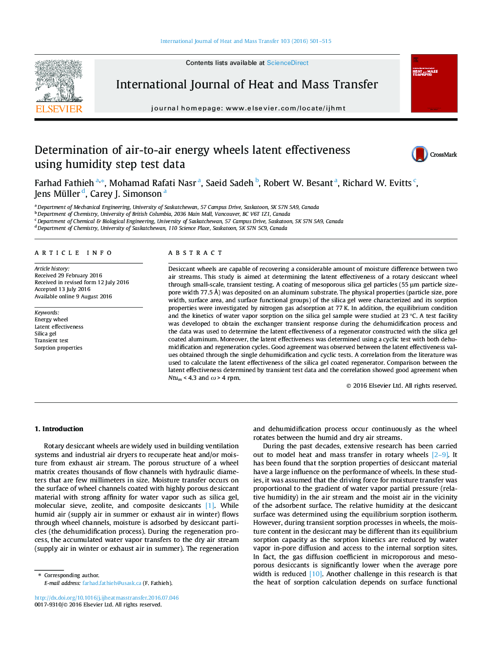 Determination of air-to-air energy wheels latent effectiveness using humidity step test data