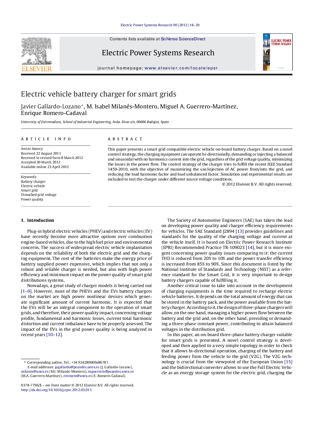 Electric vehicle battery charger for smart grids