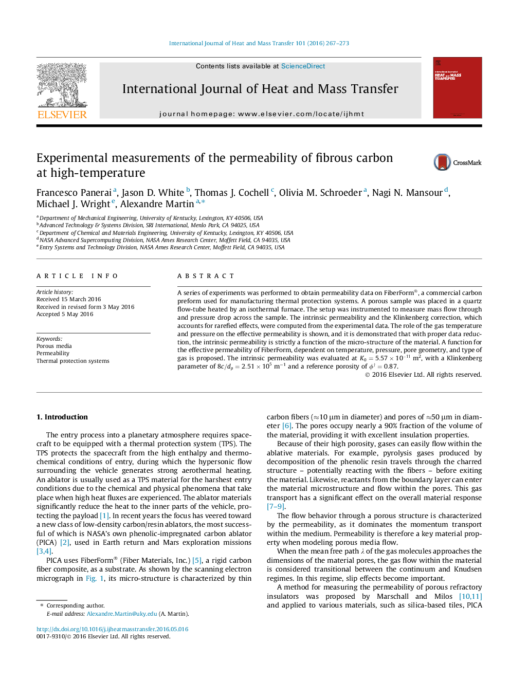 Experimental measurements of the permeability of fibrous carbon at high-temperature