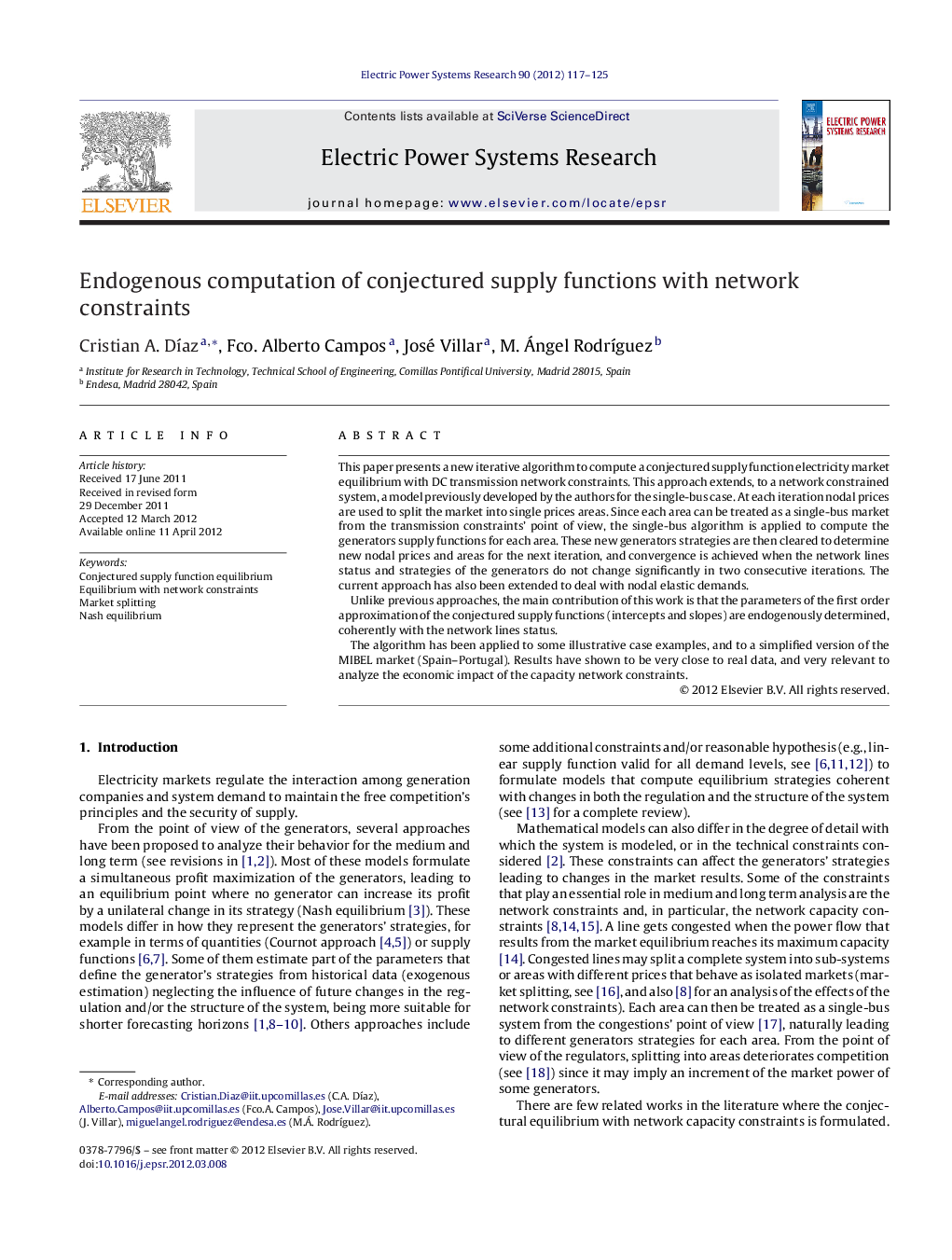 Endogenous computation of conjectured supply functions with network constraints