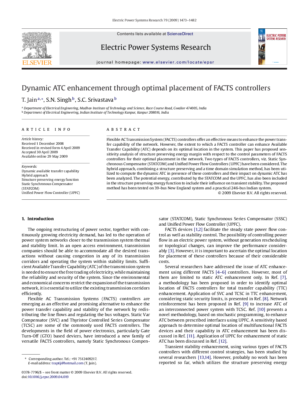 Dynamic ATC enhancement through optimal placement of FACTS controllers