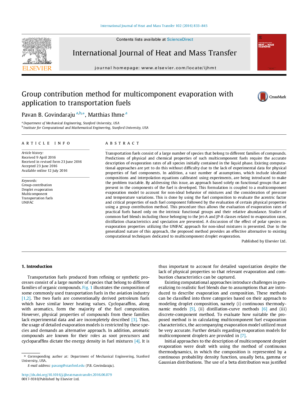 Group contribution method for multicomponent evaporation with application to transportation fuels