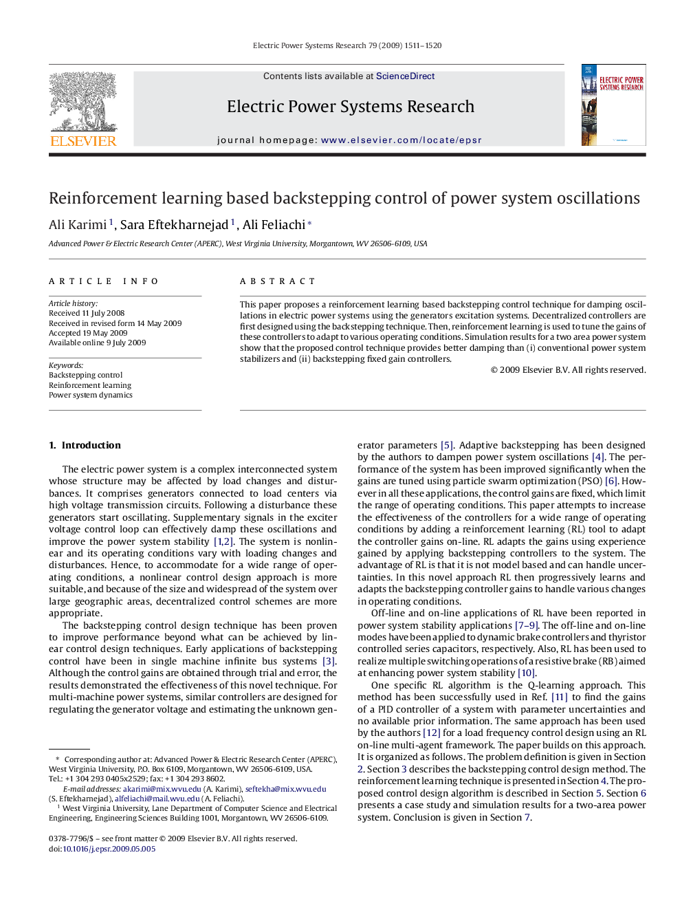 Reinforcement learning based backstepping control of power system oscillations