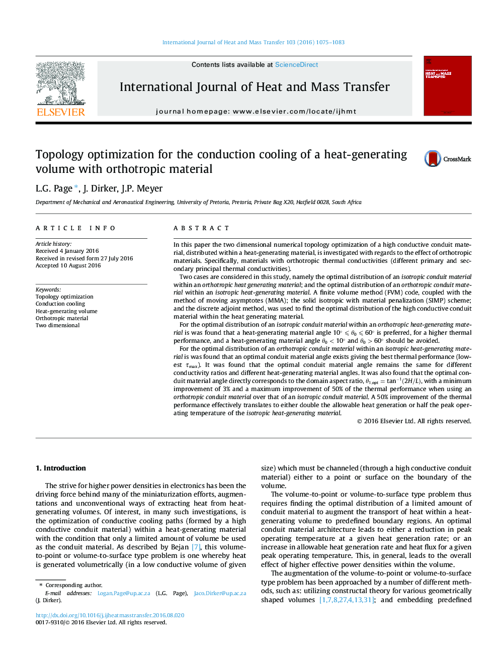 Topology optimization for the conduction cooling of a heat-generating volume with orthotropic material