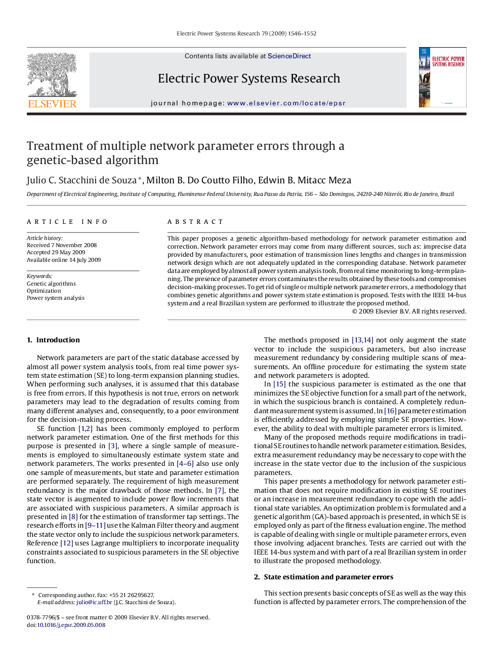 Treatment of multiple network parameter errors through a genetic-based algorithm