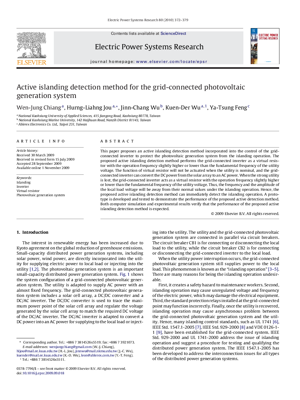 Active islanding detection method for the grid-connected photovoltaic generation system