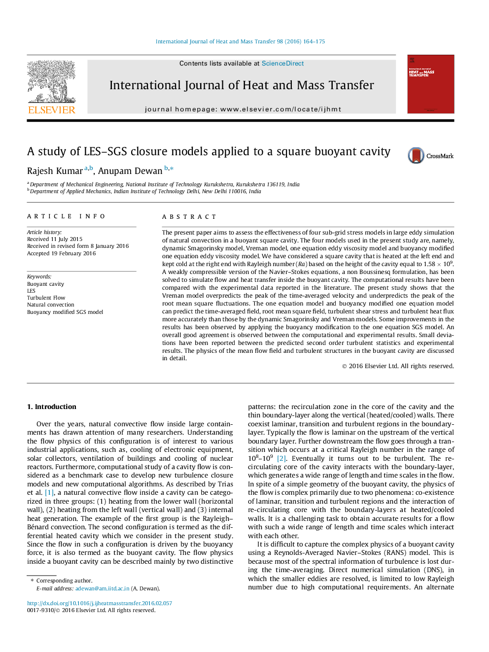 عکس صفحه اول مقاله: A study of LES-SGS closure models applied to a square buoyant cavity A study of LES-SGS closure models applied to a square buoyant cavity
