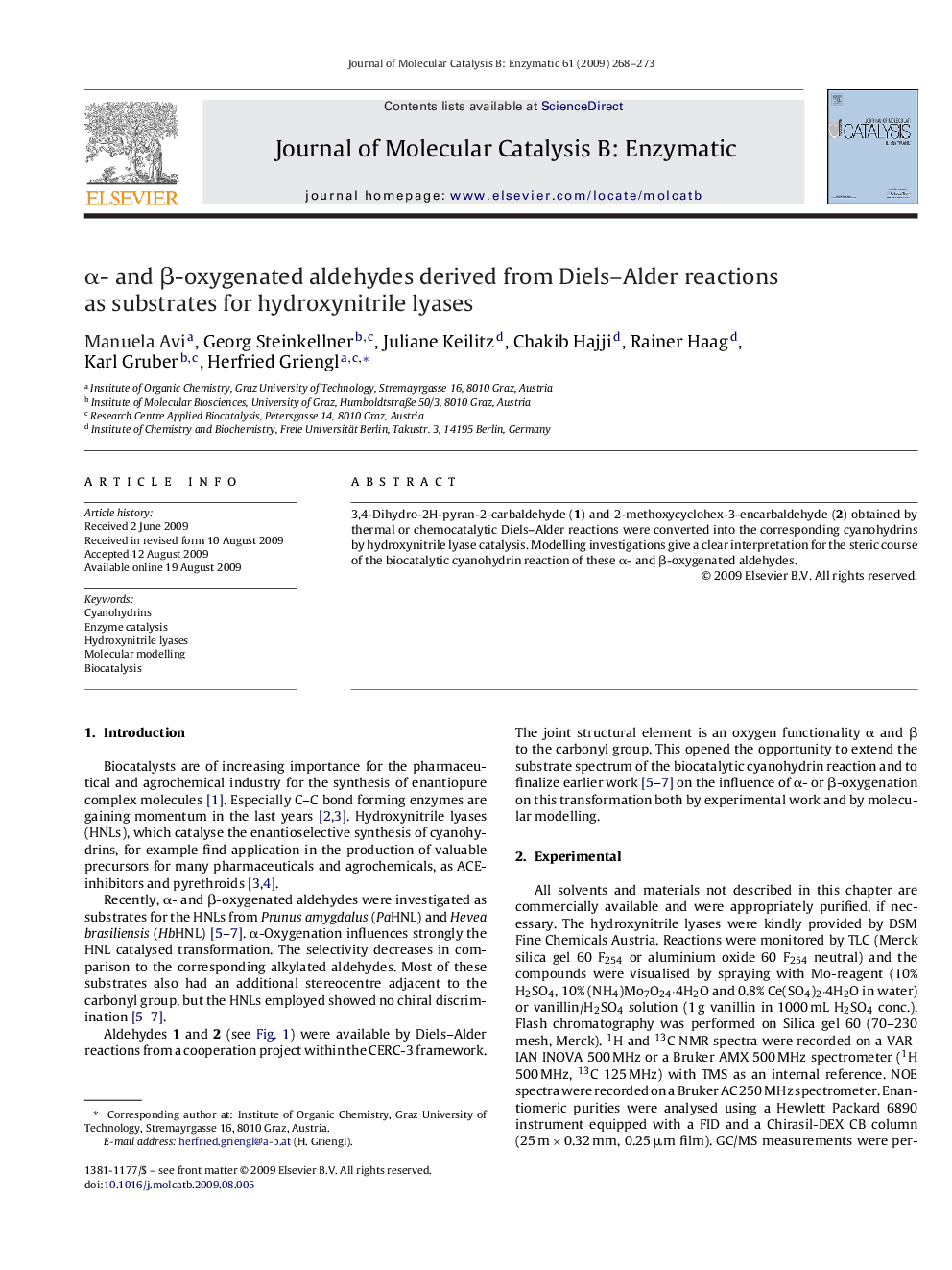 α- and β-oxygenated aldehydes derived from Diels–Alder reactions as substrates for hydroxynitrile lyases