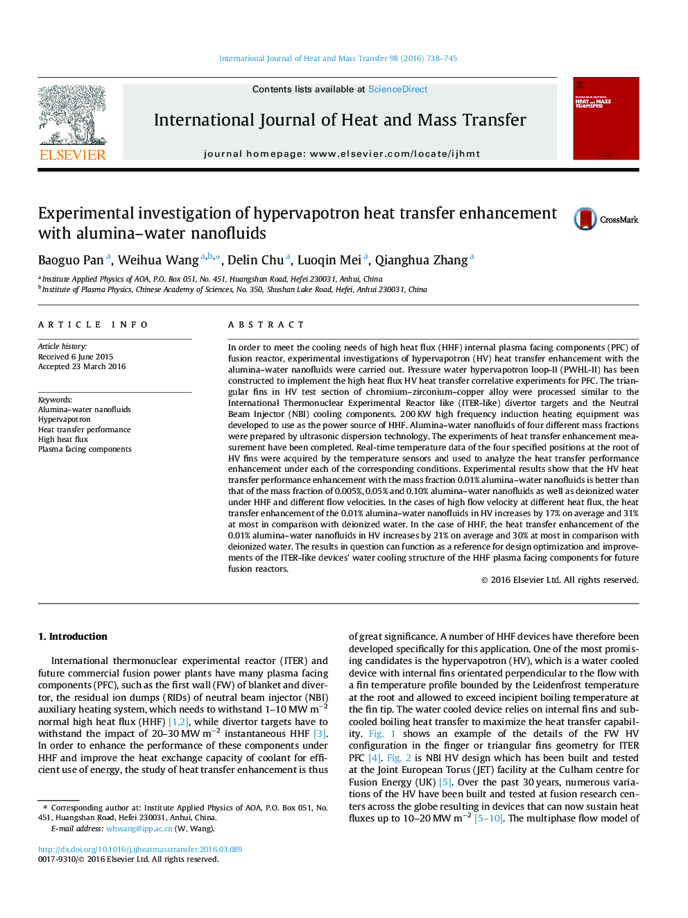 Experimental investigation of hypervapotron heat transfer enhancement with alumina-water nanofluids