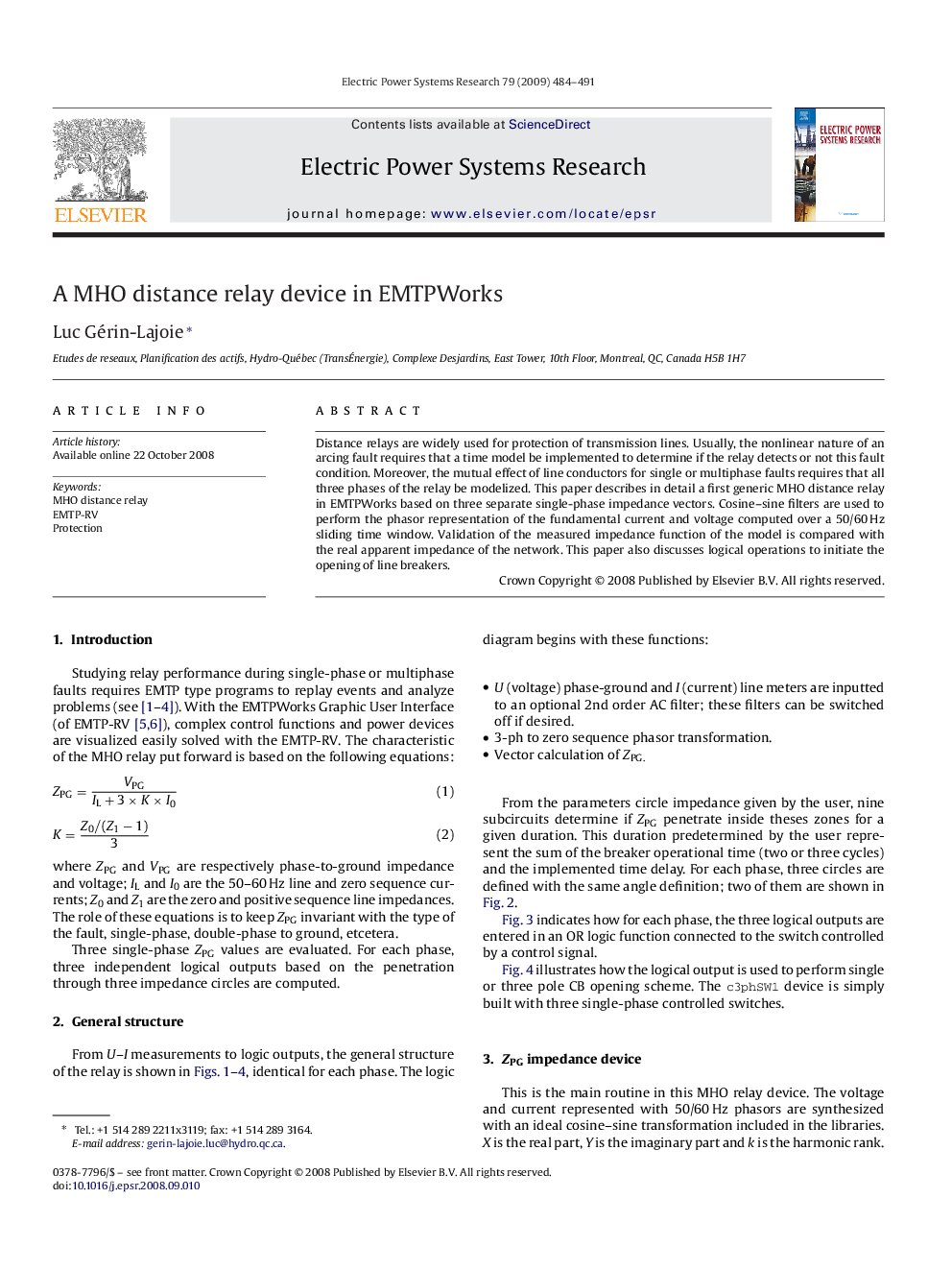 A MHO distance relay device in EMTPWorks