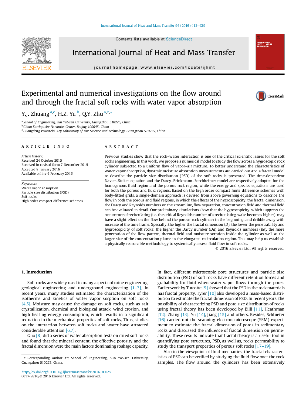 Experimental and numerical investigations on the flow around and through the fractal soft rocks with water vapor absorption