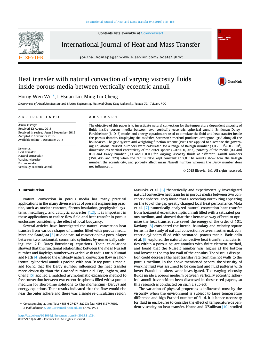 Heat transfer with natural convection of varying viscosity fluids inside porous media between vertically eccentric annuli