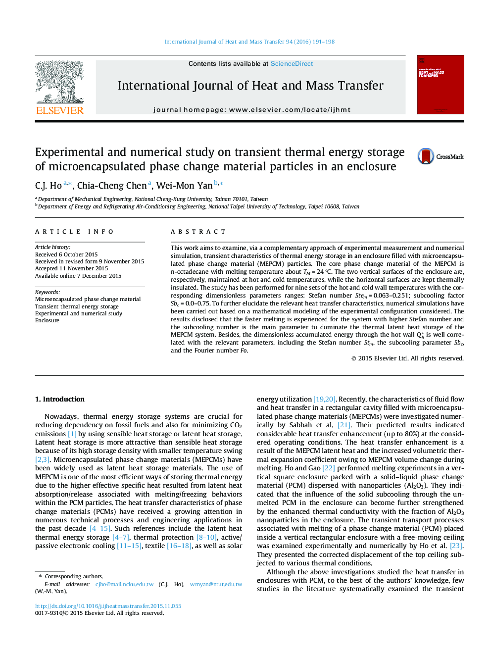 Experimental and numerical study on transient thermal energy storage of microencapsulated phase change material particles in an enclosure