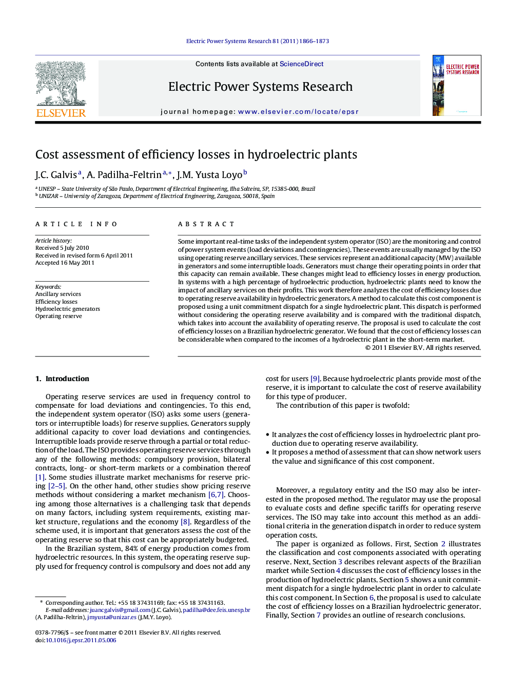 Cost assessment of efficiency losses in hydroelectric plants