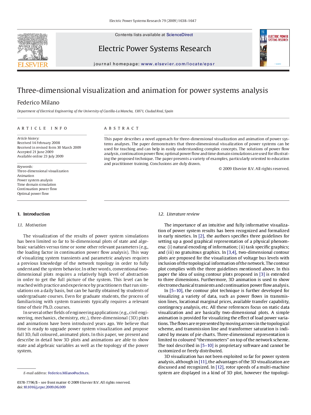 Three-dimensional visualization and animation for power systems analysis