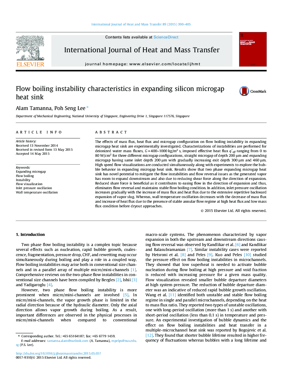 Flow boiling instability characteristics in expanding silicon microgap heat sink