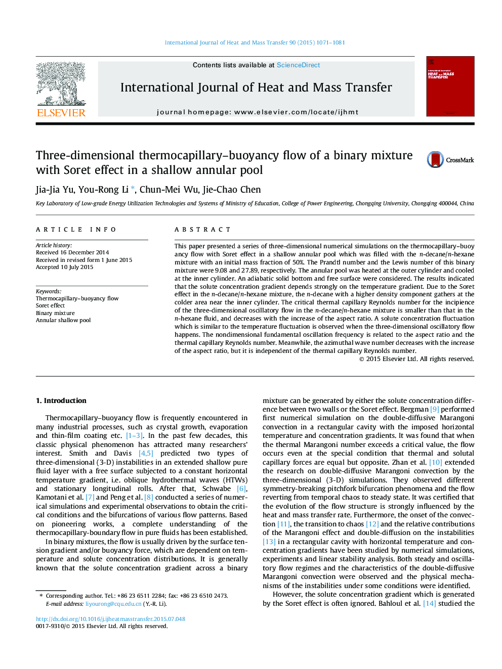 Three-dimensional thermocapillary-buoyancy flow of a binary mixture with Soret effect in a shallow annular pool