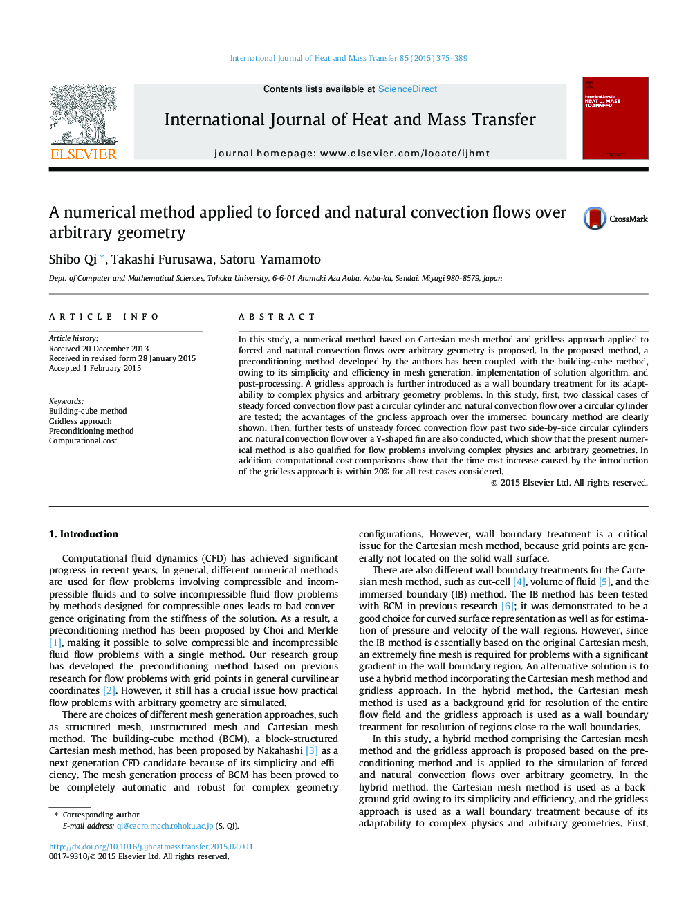 A numerical method applied to forced and natural convection flows over arbitrary geometry