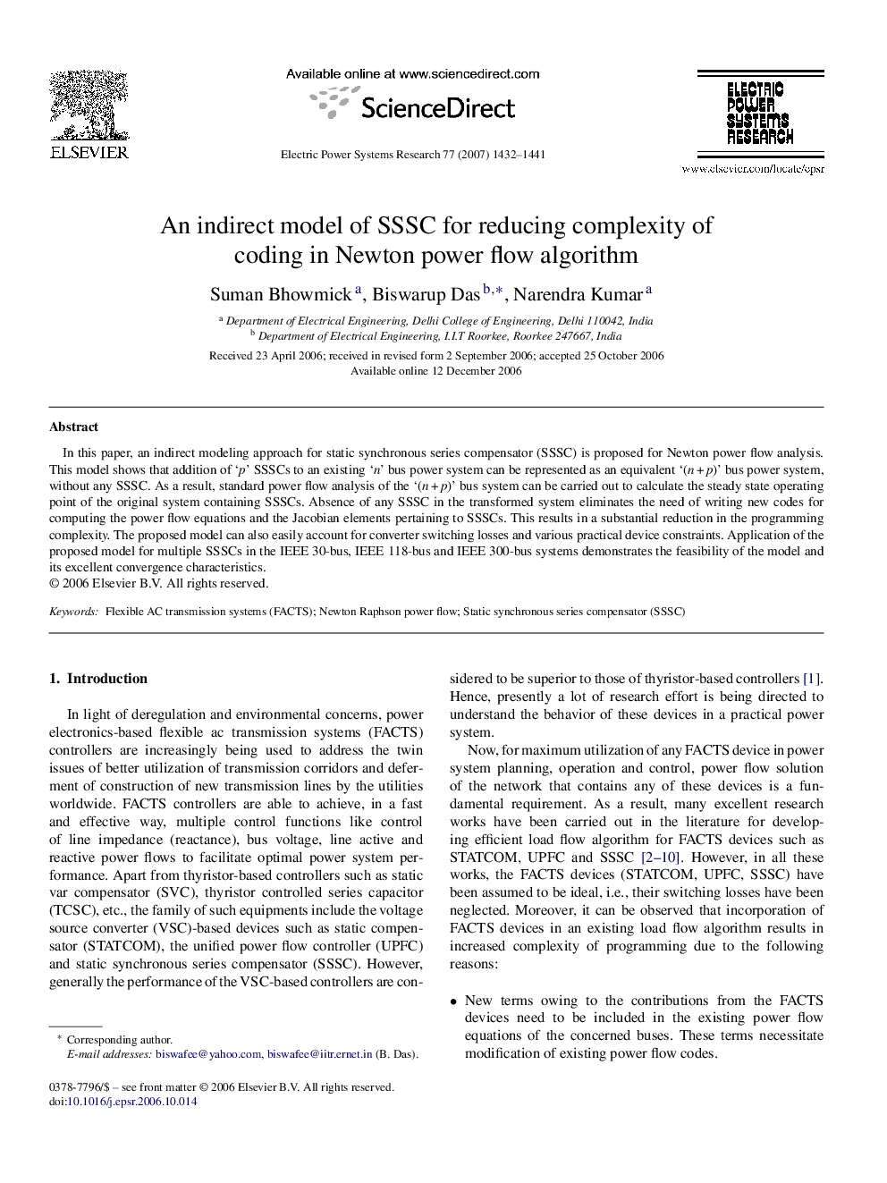 An indirect model of SSSC for reducing complexity of coding in Newton power flow algorithm