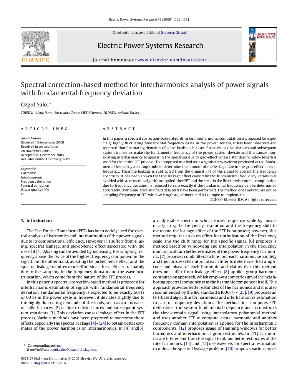 Spectral correction-based method for interharmonics analysis of power signals with fundamental frequency deviation