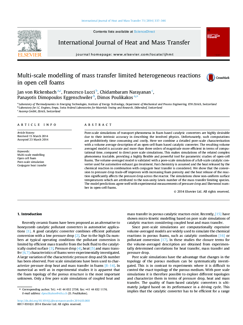 Multi-scale modelling of mass transfer limited heterogeneous reactions in open cell foams