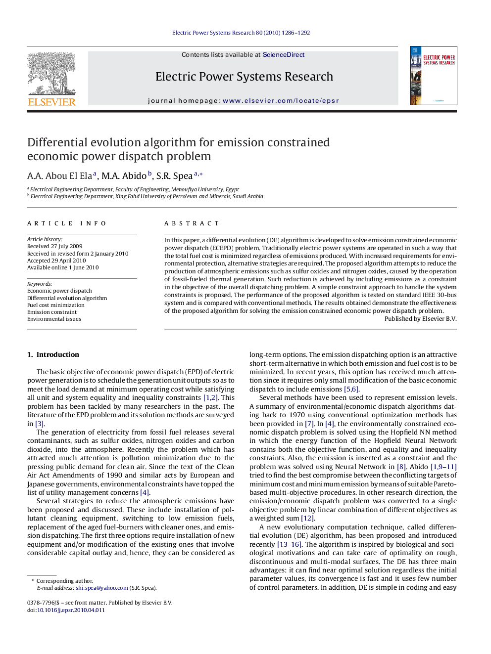 Differential evolution algorithm for emission constrained economic power dispatch problem