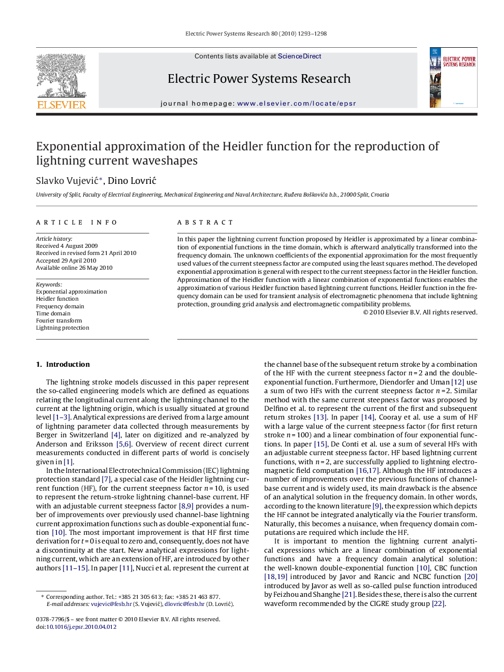 Exponential approximation of the Heidler function for the reproduction of lightning current waveshapes