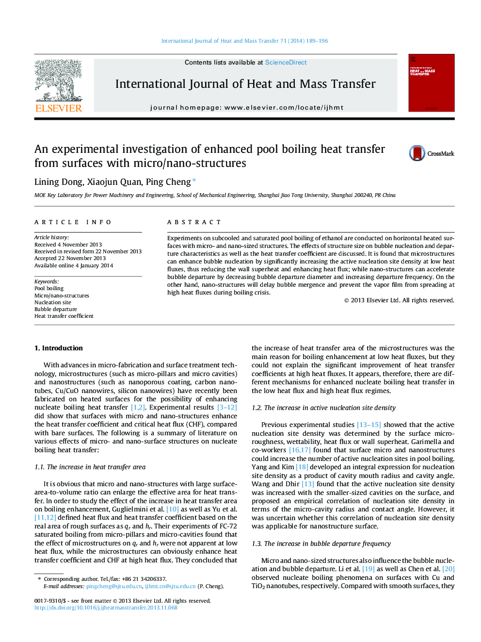 An experimental investigation of enhanced pool boiling heat transfer from surfaces with micro/nano-structures