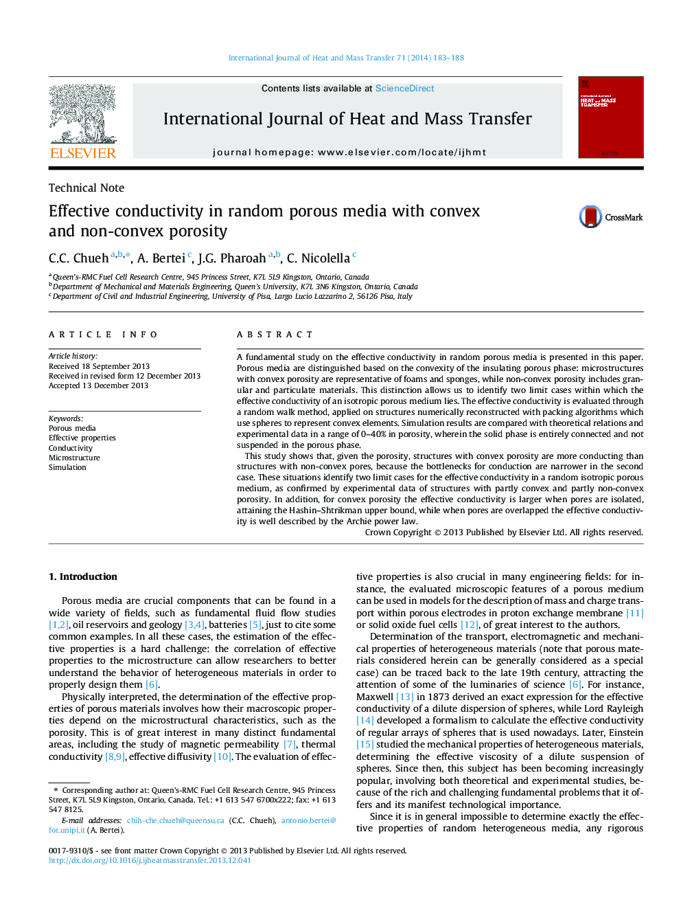 Effective conductivity in random porous media with convex and non-convex porosity