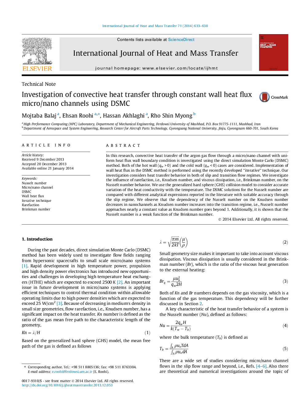 Investigation of convective heat transfer through constant wall heat flux micro/nano channels using DSMC