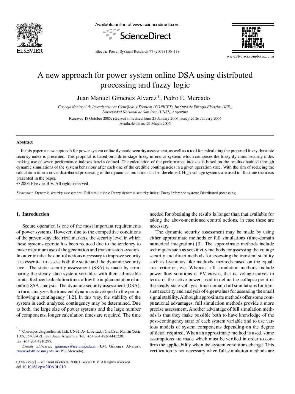 A new approach for power system online DSA using distributed processing and fuzzy logic