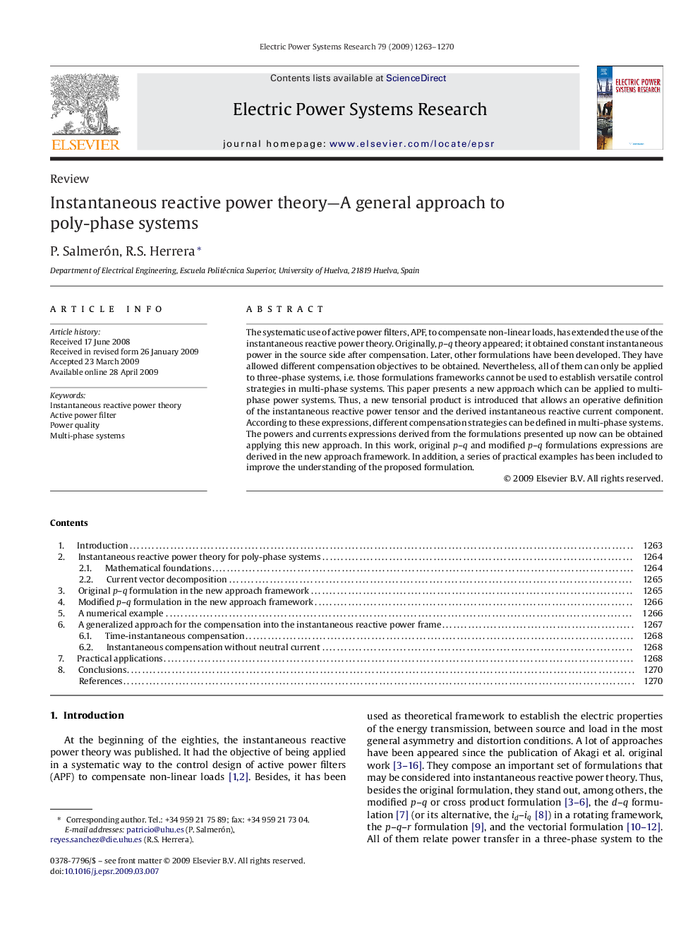 Instantaneous reactive power theory—A general approach to poly-phase systems