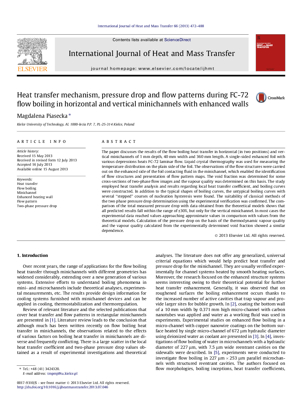 Heat transfer mechanism, pressure drop and flow patterns during FC-72 flow boiling in horizontal and vertical minichannels with enhanced walls