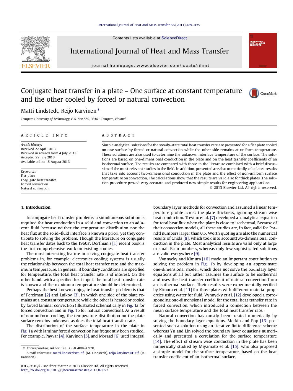 Conjugate heat transfer in a plate - One surface at constant temperature and the other cooled by forced or natural convection