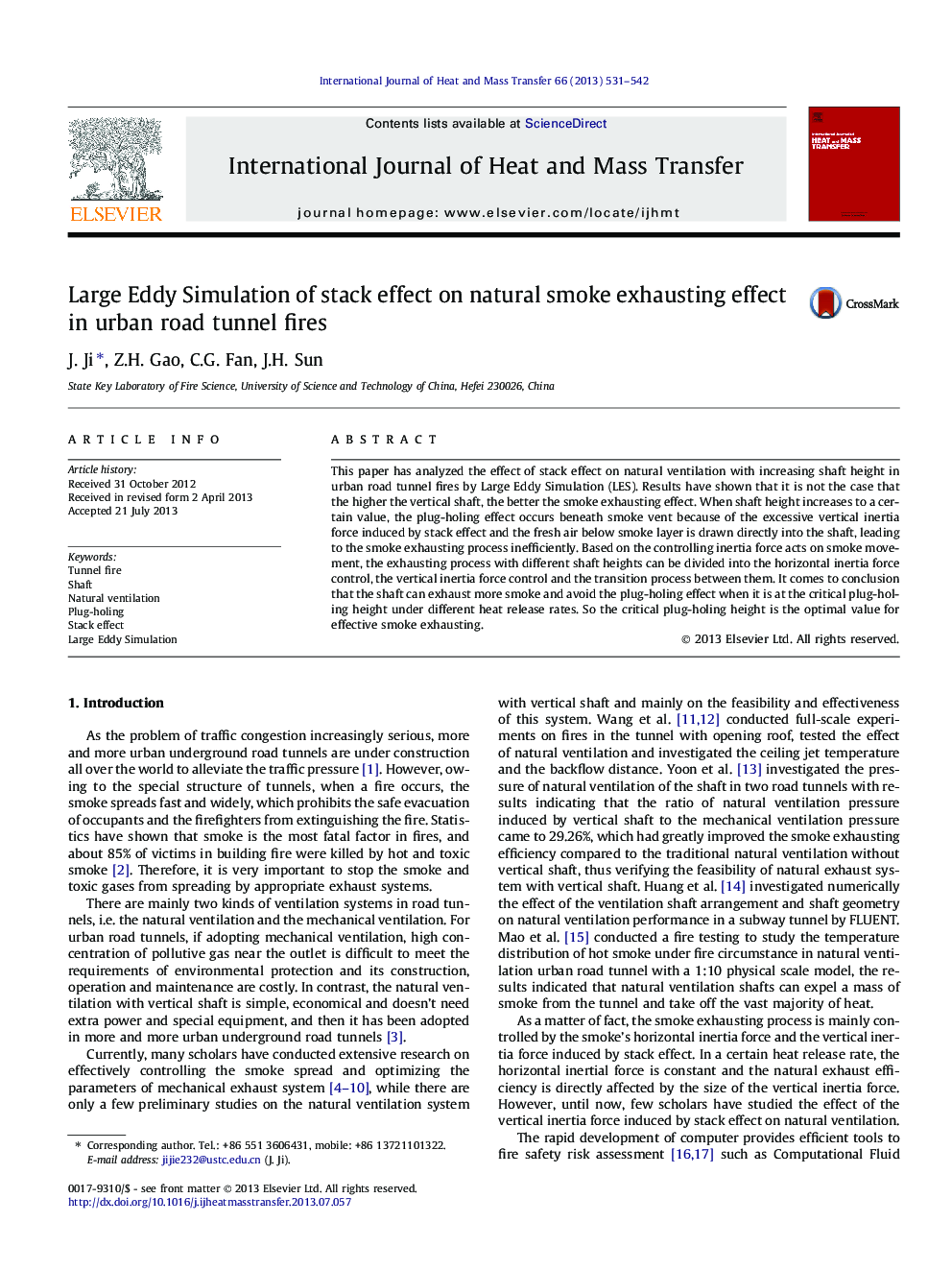 Large Eddy Simulation of stack effect on natural smoke exhausting effect in urban road tunnel fires