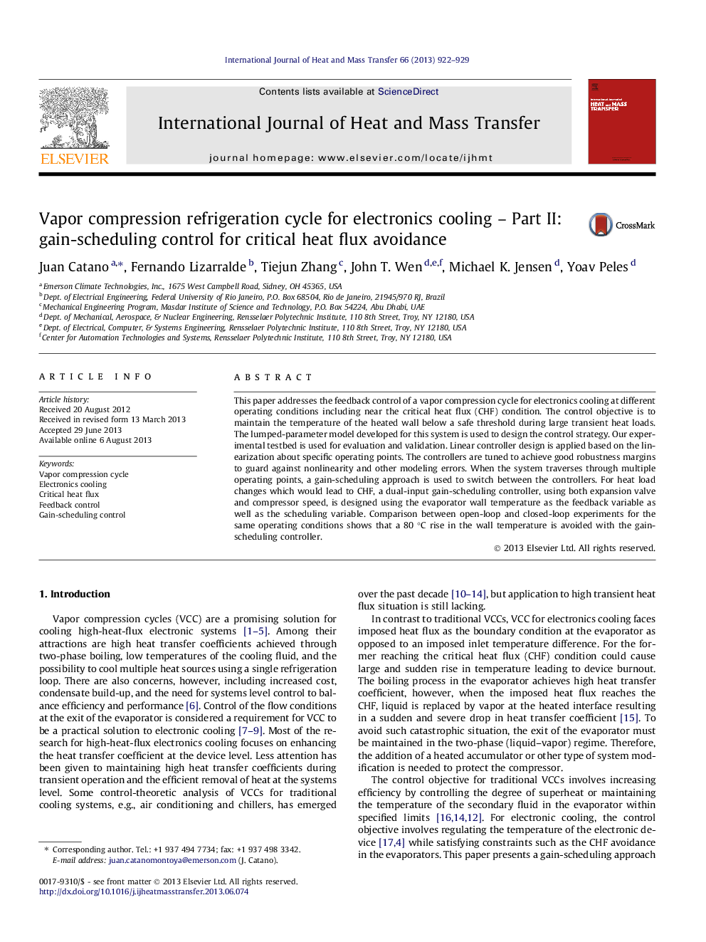 Vapor compression refrigeration cycle for electronics cooling - Part II: gain-scheduling control for critical heat flux avoidance