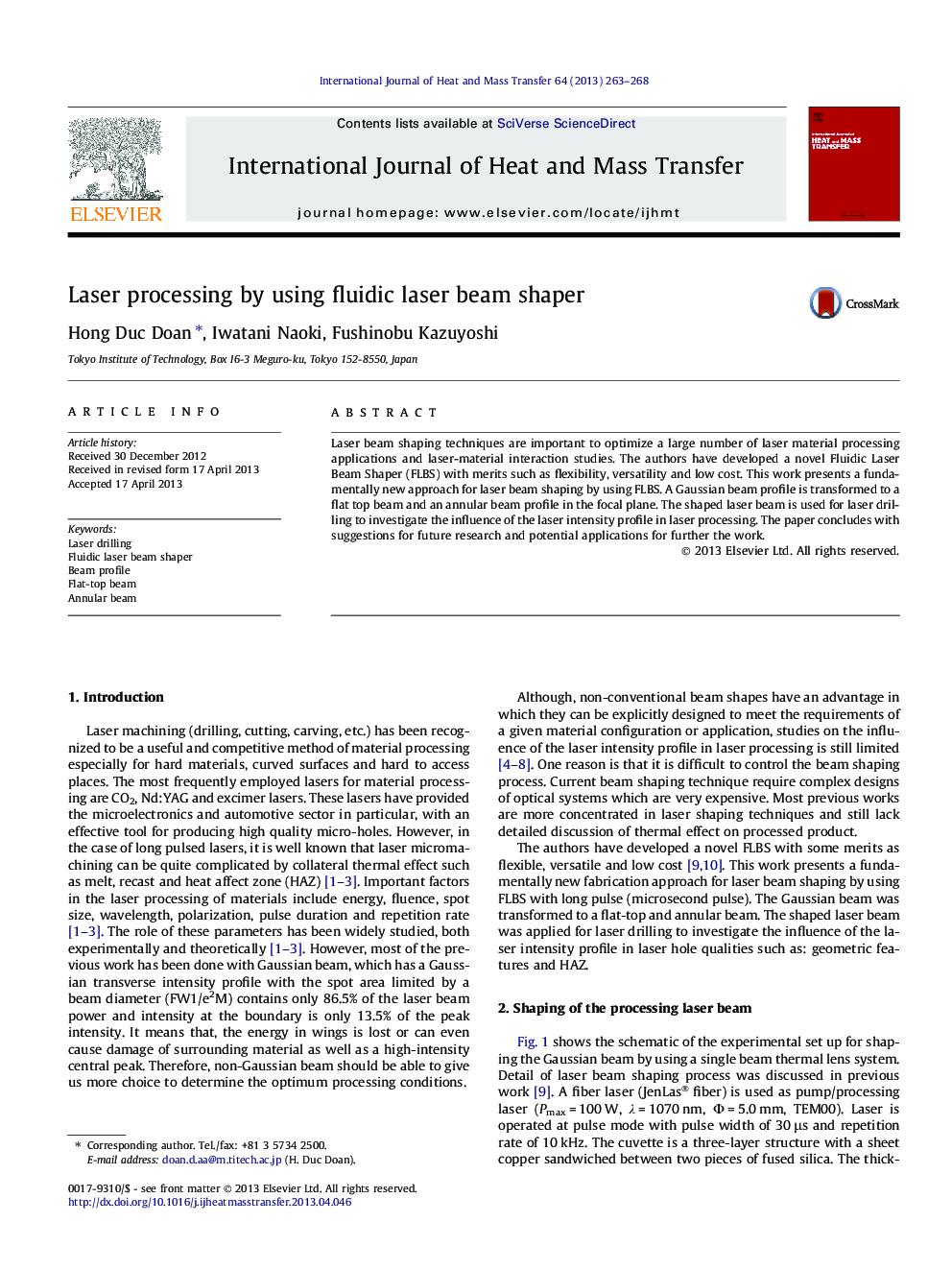 Laser processing by using fluidic laser beam shaper