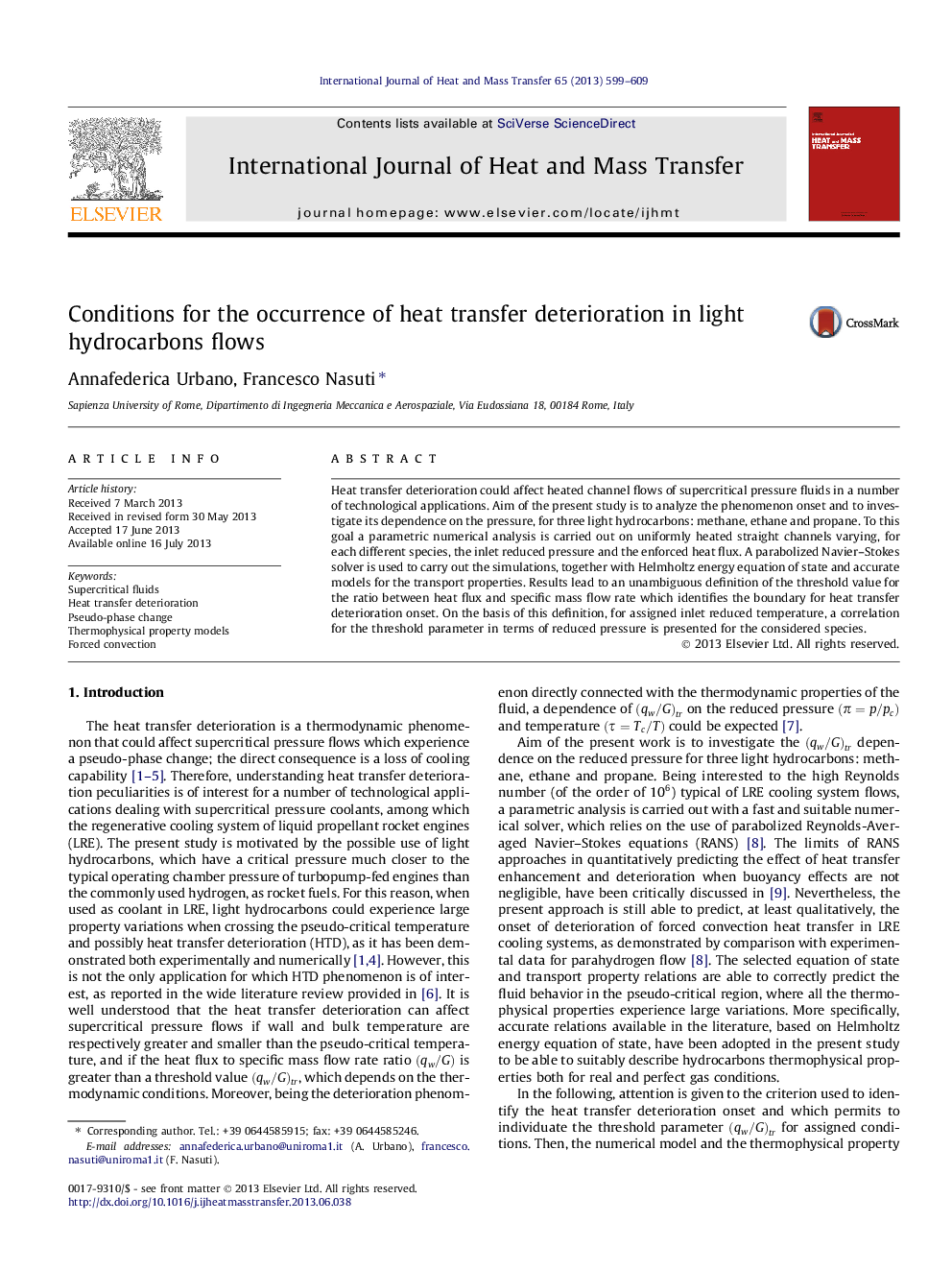 Conditions for the occurrence of heat transfer deterioration in light hydrocarbons flows