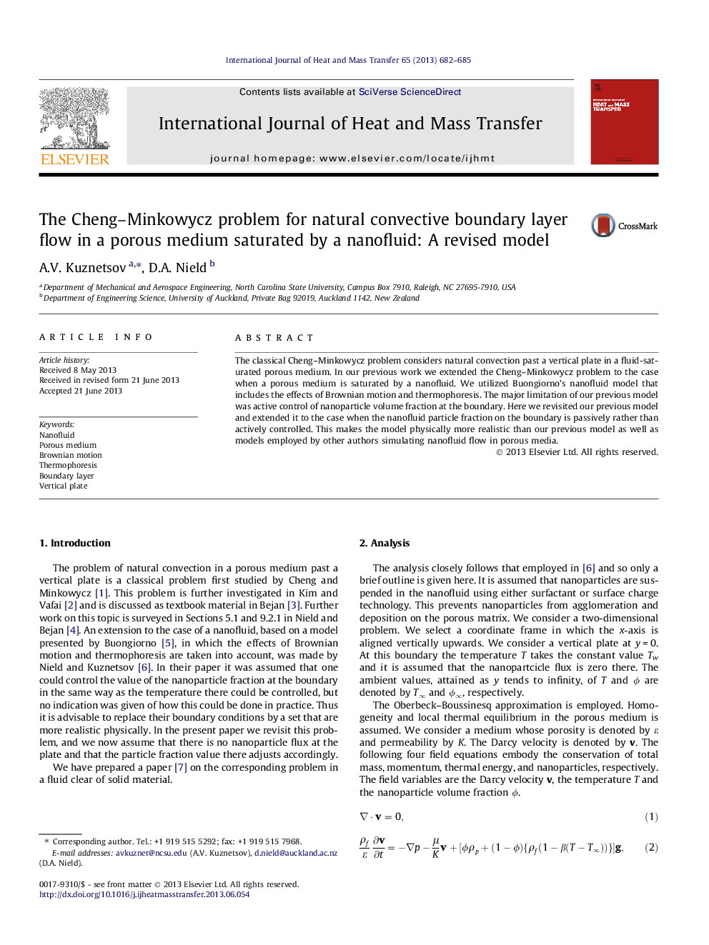 The Cheng-Minkowycz problem for natural convective boundary layer flow in a porous medium saturated by a nanofluid: A revised model