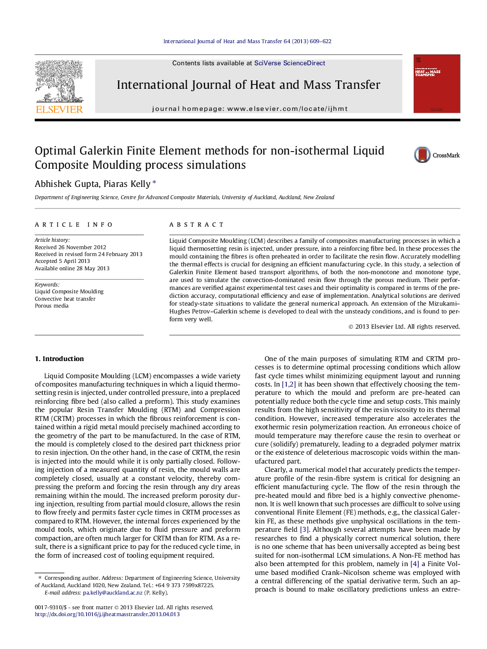 Optimal Galerkin Finite Element methods for non-isothermal Liquid Composite Moulding process simulations