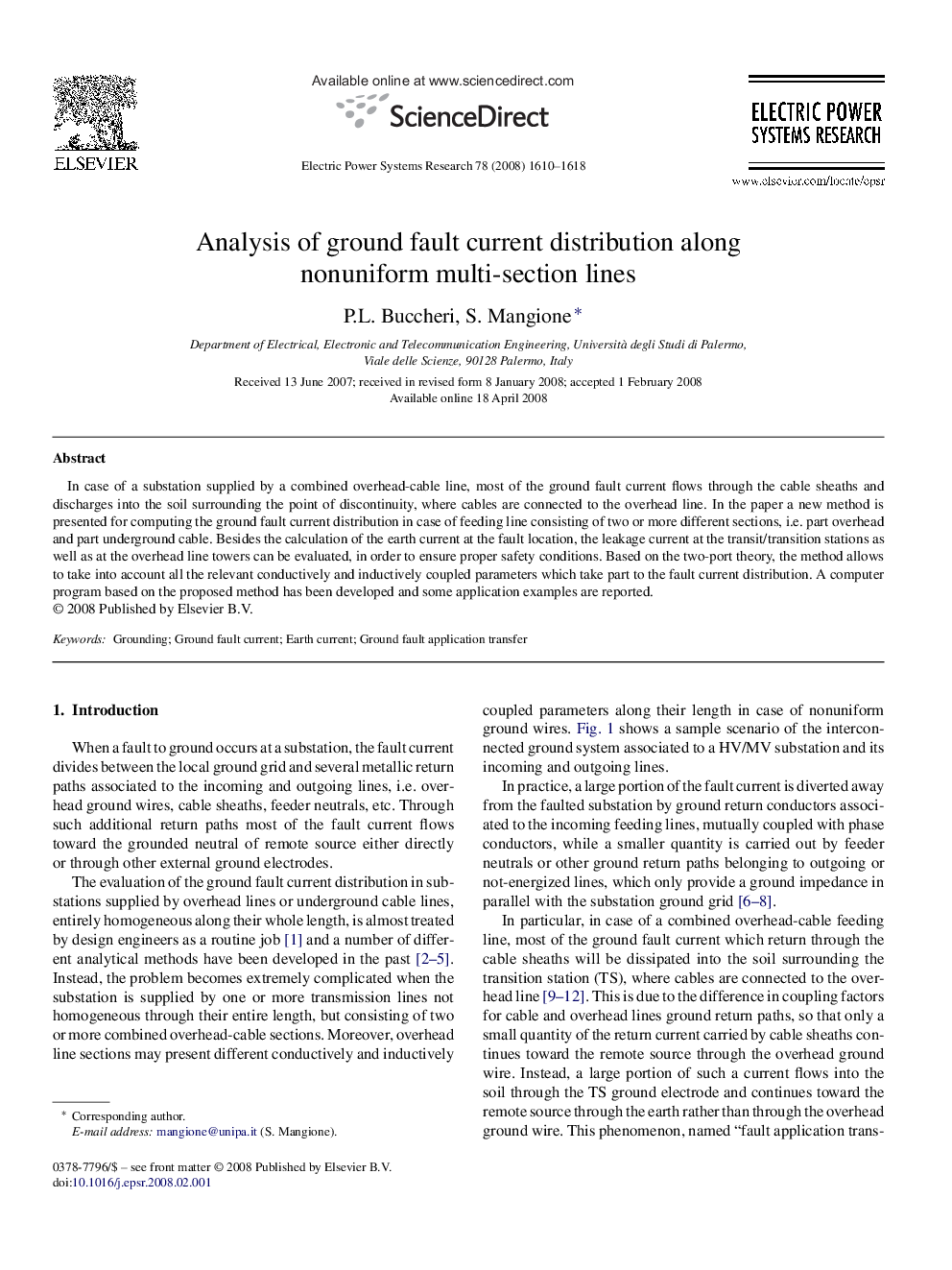 Analysis of ground fault current distribution along nonuniform multi-section lines