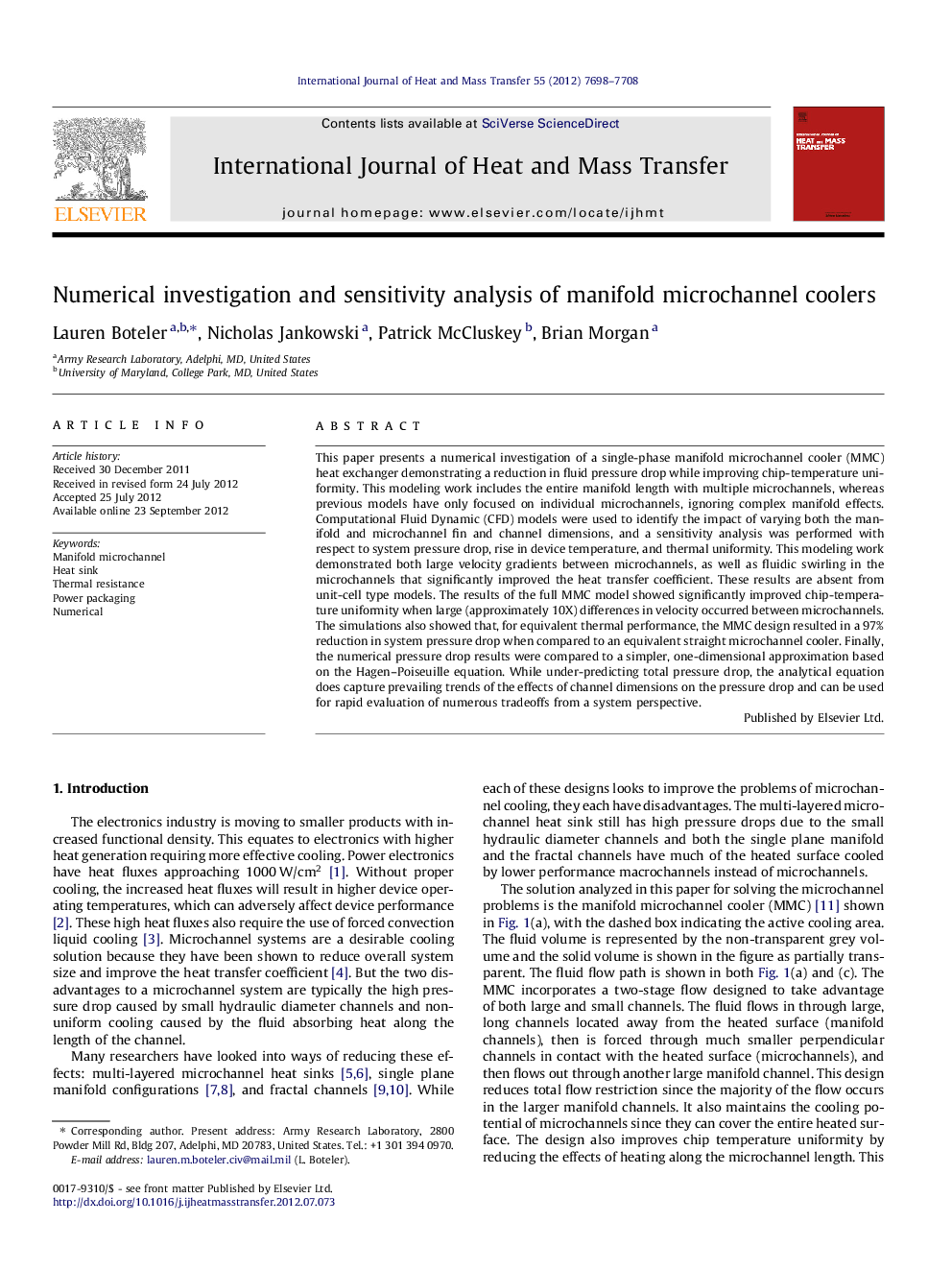 Numerical investigation and sensitivity analysis of manifold microchannel coolers