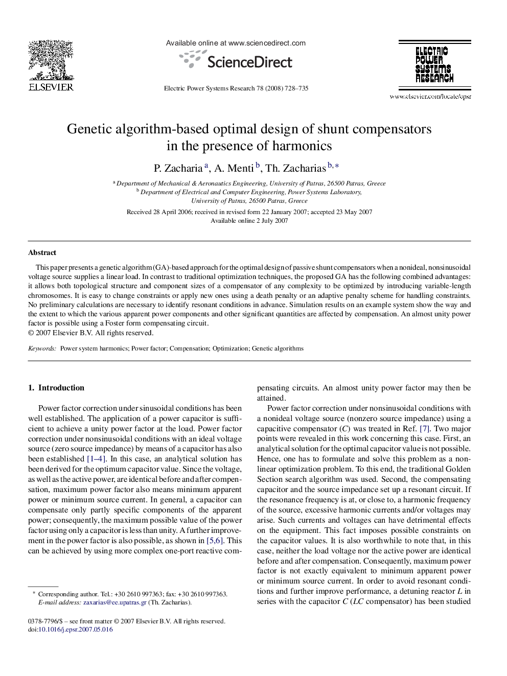 Genetic algorithm-based optimal design of shunt compensators in the presence of harmonics
