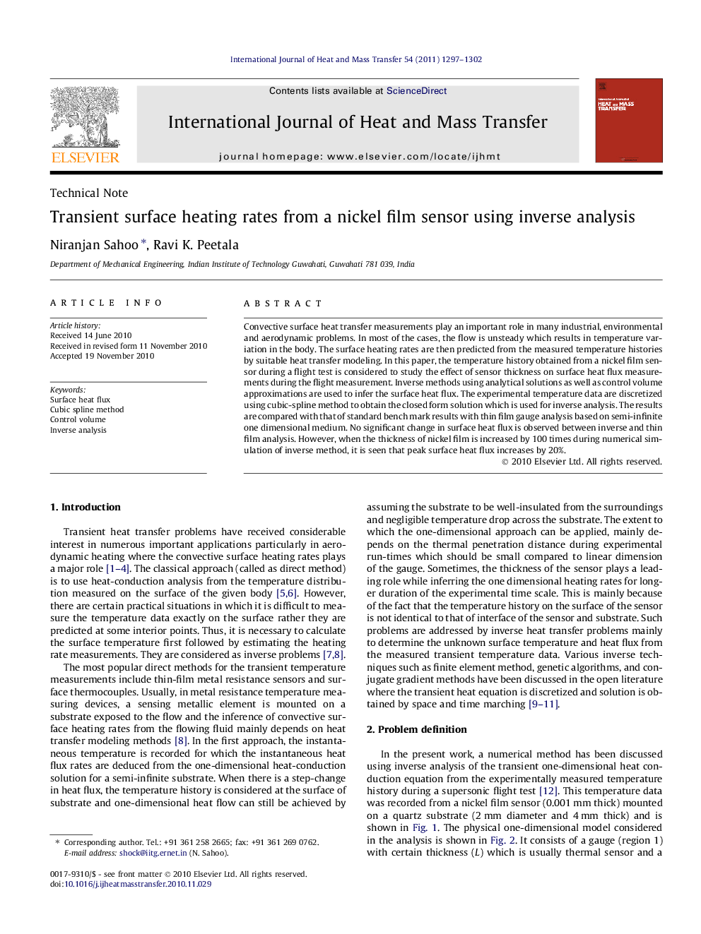 Transient surface heating rates from a nickel film sensor using inverse analysis