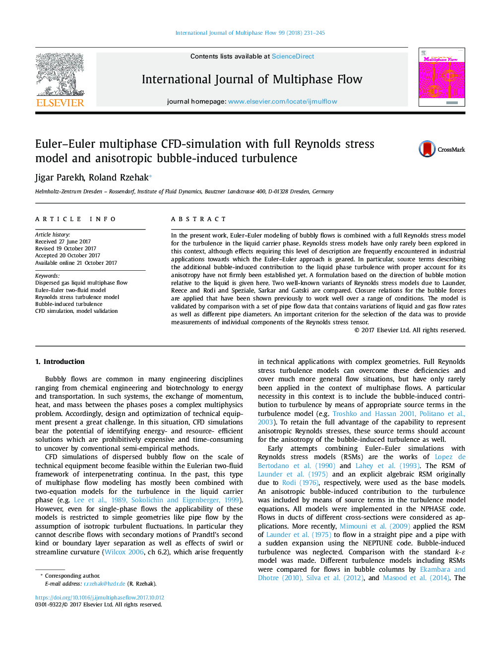 عکس صفحه اول مقاله: Euler-Euler multiphase CFD-simulation with full Reynolds stress model and anisotropic bubble-induced turbulence Euler-Euler multiphase CFD-simulation with full Reynolds stress model and anisotropic bubble-induced turbulence