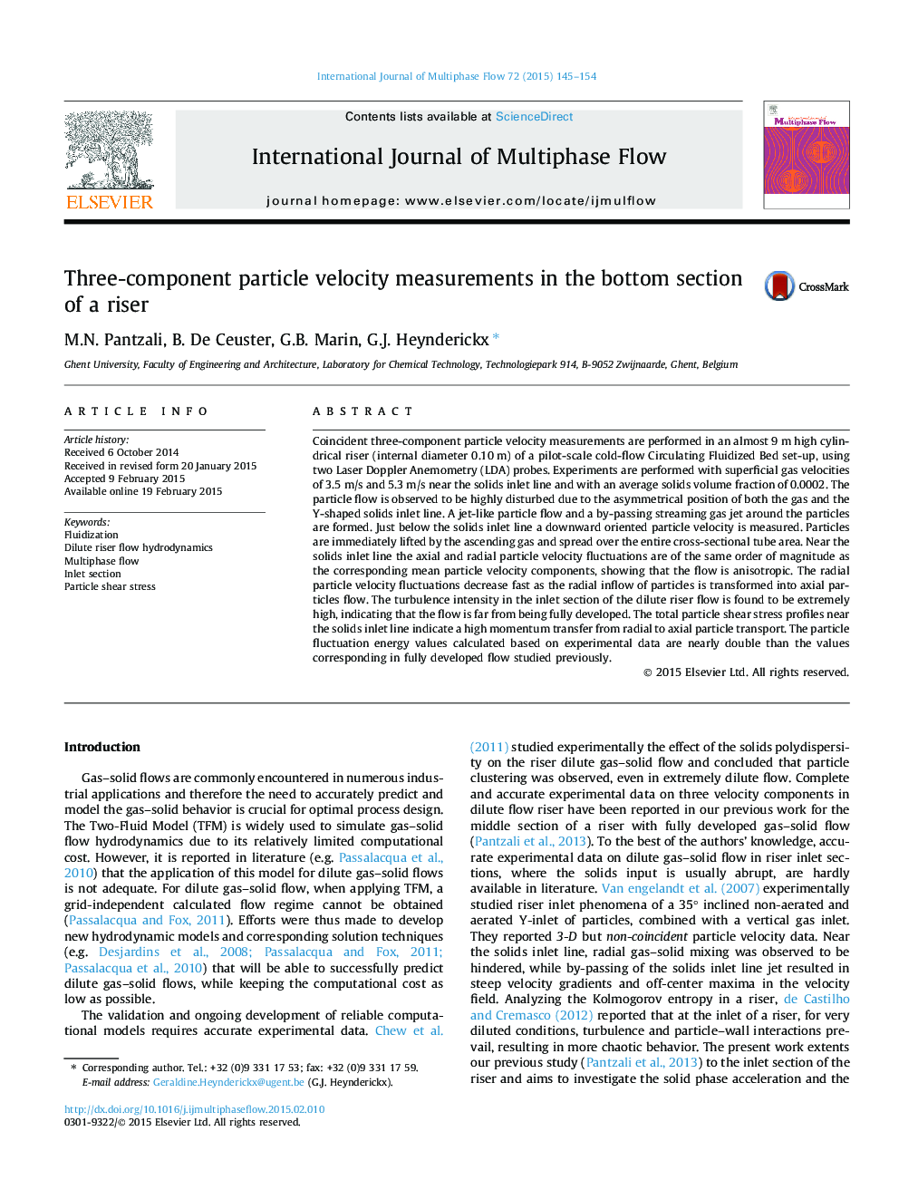 Three-component particle velocity measurements in the bottom section of a riser