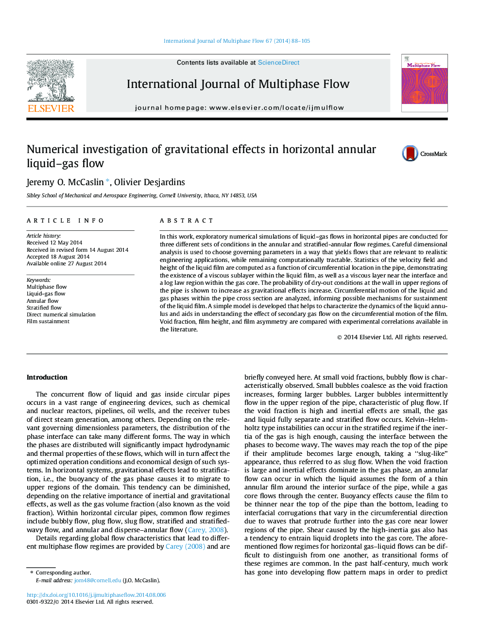 Numerical investigation of gravitational effects in horizontal annular liquid-gas flow