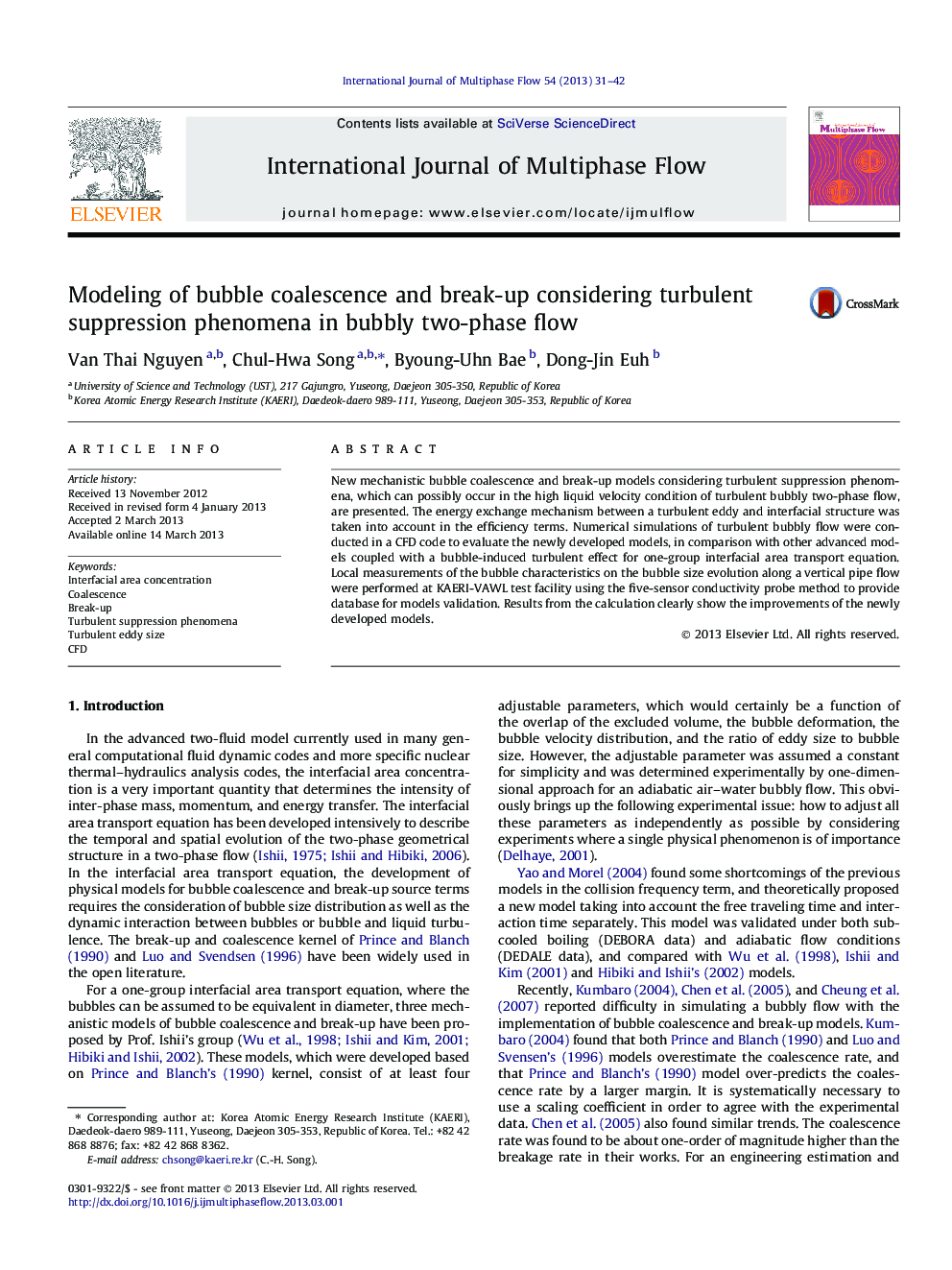 Modeling of bubble coalescence and break-up considering turbulent suppression phenomena in bubbly two-phase flow