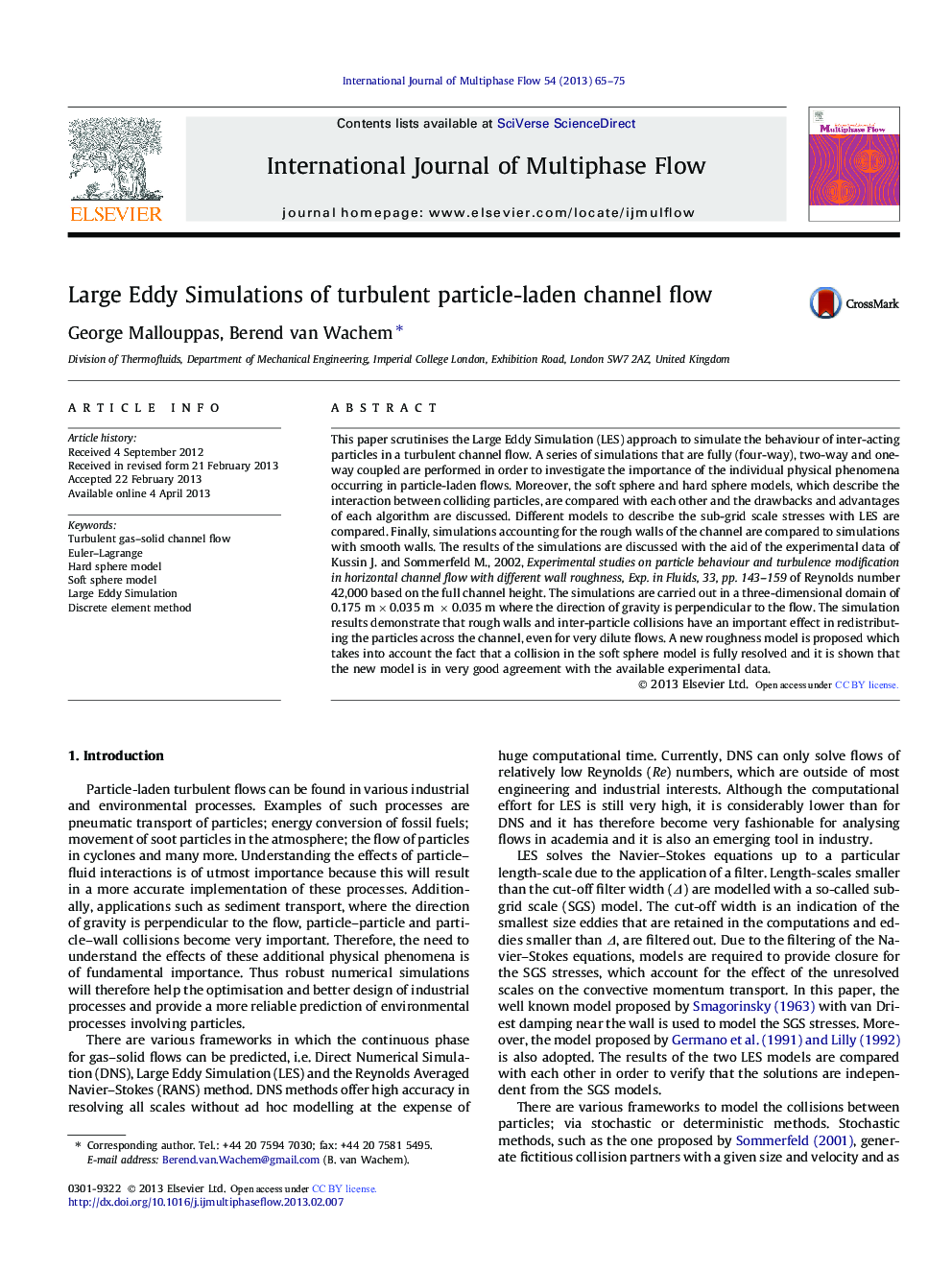 Large Eddy Simulations of turbulent particle-laden channel flow